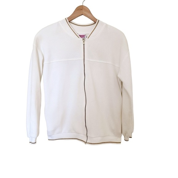 Vintage Jacket Embroidered Tennis White Gold Retro Medium - Picture 4 of 9